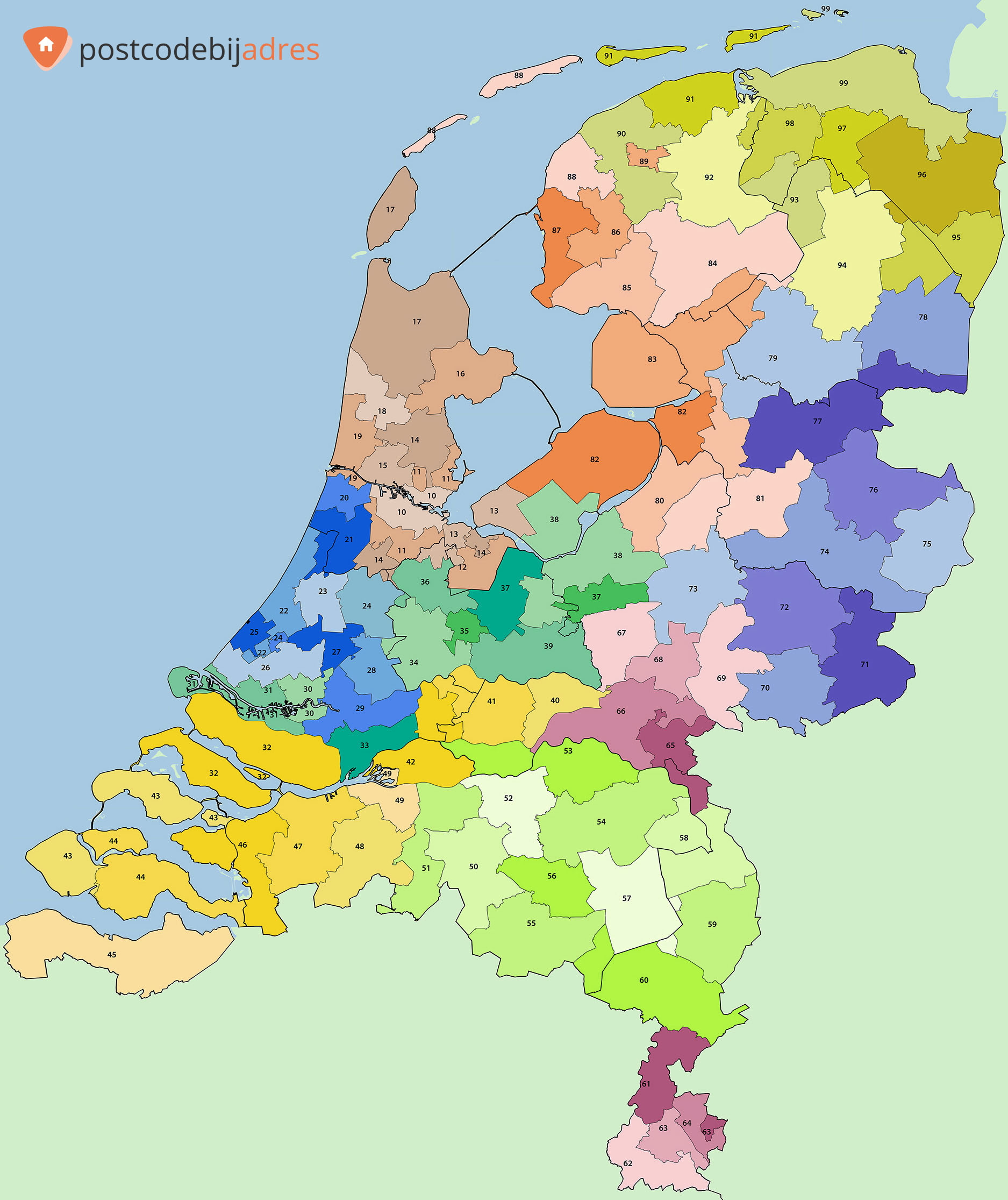 postcode kaart nederland Postcodes Nederland   Postcodes per provincie   Postcode bij adres